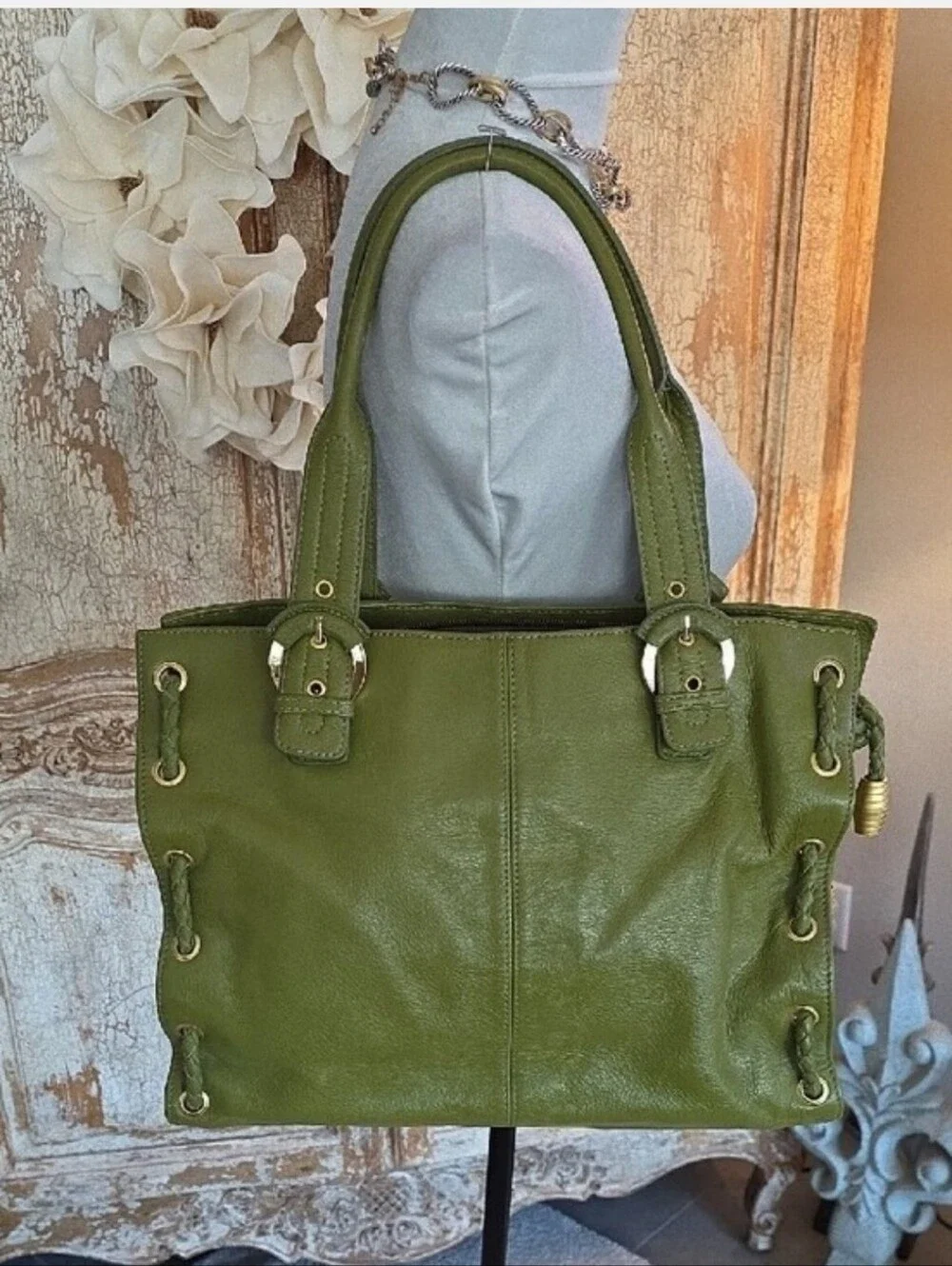 A.P.C. Olive Green Leather Tote